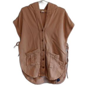 PILCRO Side-Tie Short-Sleeve Button-Front Poncho Women XXS  / XS Tan Neutral